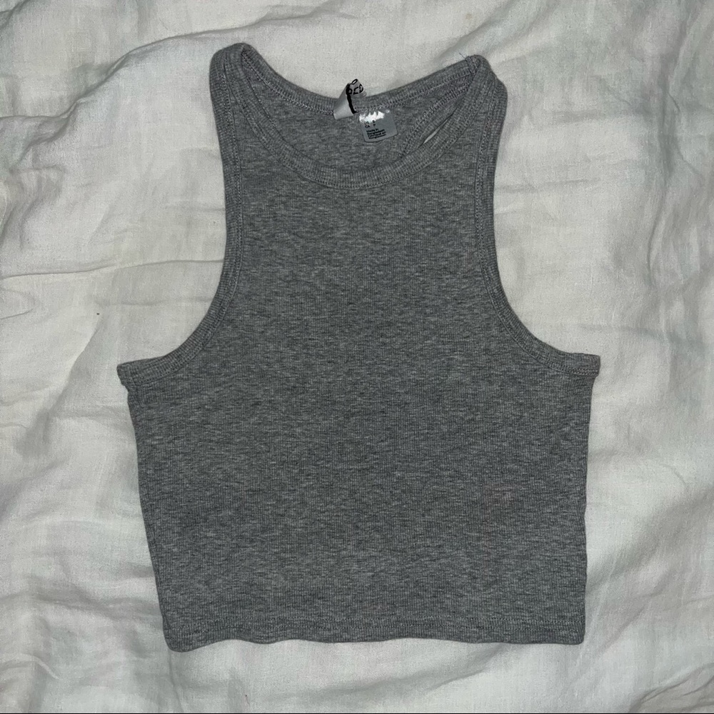 Gray Halter Racerback Tank Top